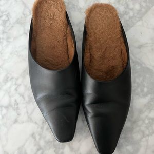 Neous Alba Black Leather Shearling Mules